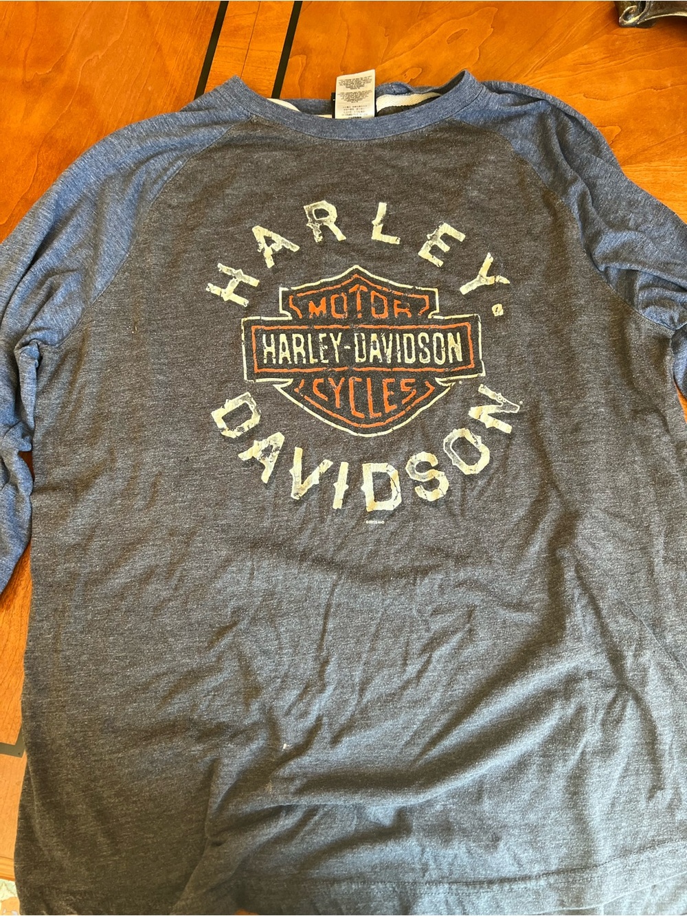 Harley-Davidson Blue and Gray Long Sleeve Raglan Tee